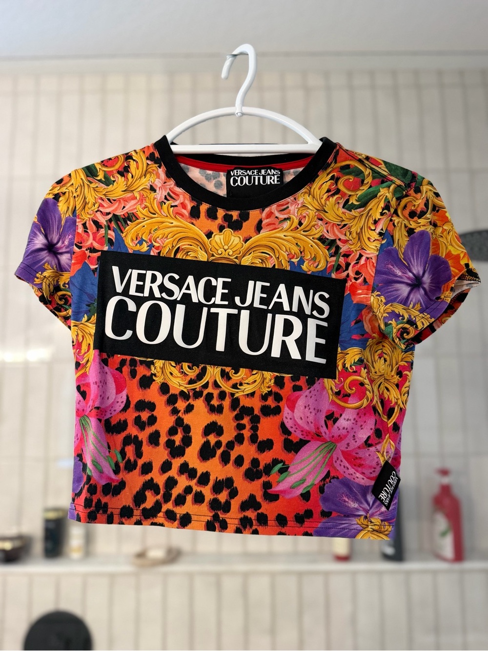 Versace Jeans Couture Multicolor Baroque Floral Leopard Crop Top